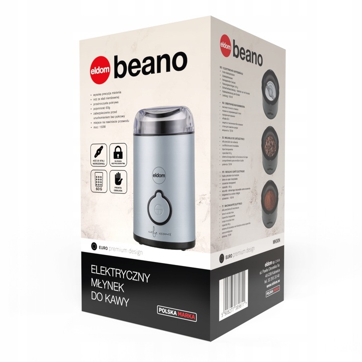 Młynek elektryczny do kawy MK90N beano Eldom niebieski matowy 60g