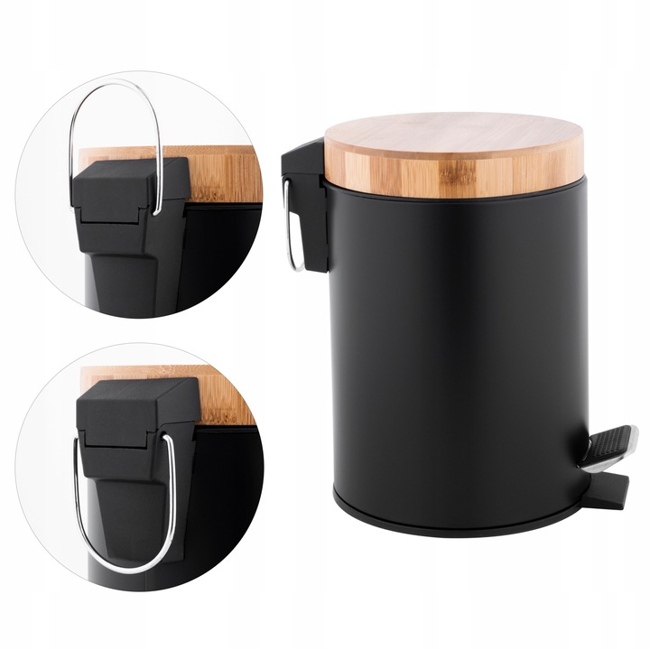 Kosz na śmieci łazienkowy mały śmietnik do łazienki kuchni czarny bambus