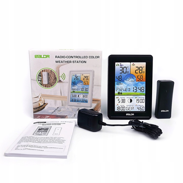 STACJA POGODOWA BALDR BEZPRZEWODOWA BAROMETR TERMOMETR LCD KOLOR