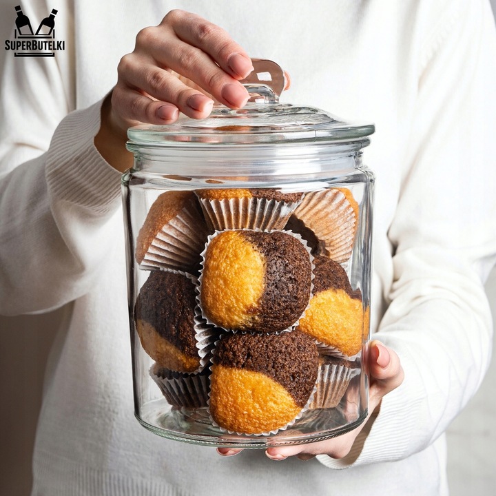 SZKLANY POJEMNIK KUCHENNY 2L SŁOIK NA HERBATĘ KAWĘ ORZECHY CIASTKA