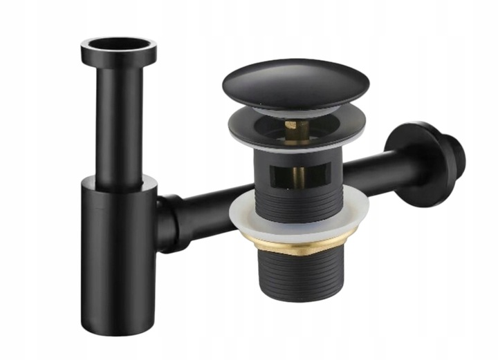 ZESTAW: SYFON UMYWALKOWY DO UMYWALKI + KOREK KLIK-KLAK Z PRZELEWEM CZARNY