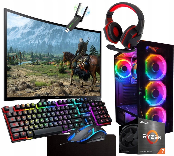ZESTAW KOMPUTER GAMINGOWY 27" |RYZEN 5|VEGA 11|32GB|1TB| WI-FI|WIN 11