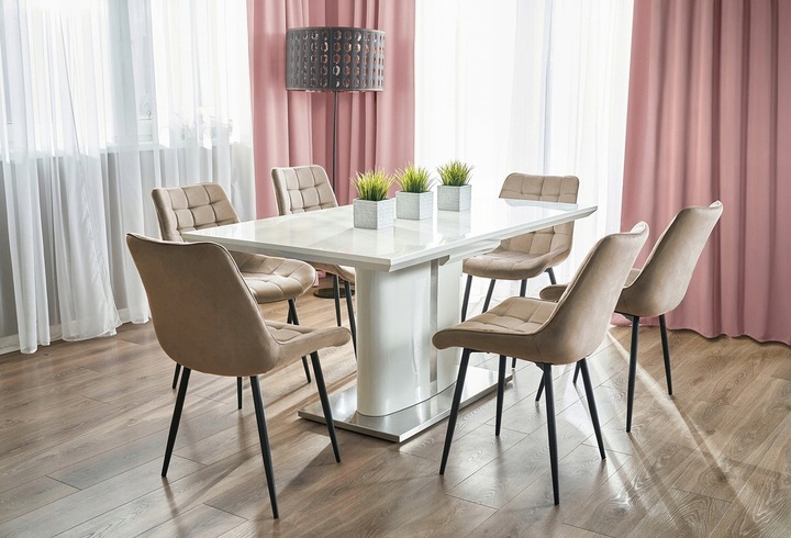 KRZESŁO TAPICEROWANE do salonu WELUROWE pikowane MISTY beżowe JUMIhome