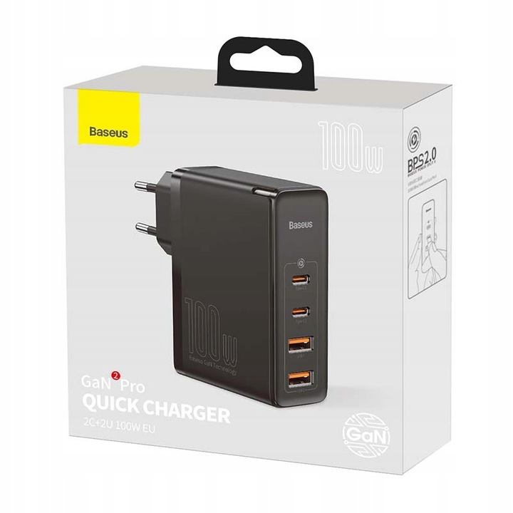 Ładowarka BASEUS GaN2 PRO 100W 2x USB-C/USB PD QC4 + Kabel USB-C