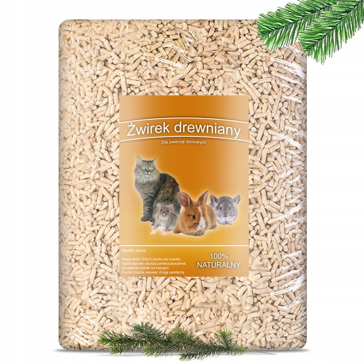 ŻWIREK DREWNIANY DLA KOTA KRÓLIKA EKOLOGICZNY 15KG JASNY NATURALNY PELLET
