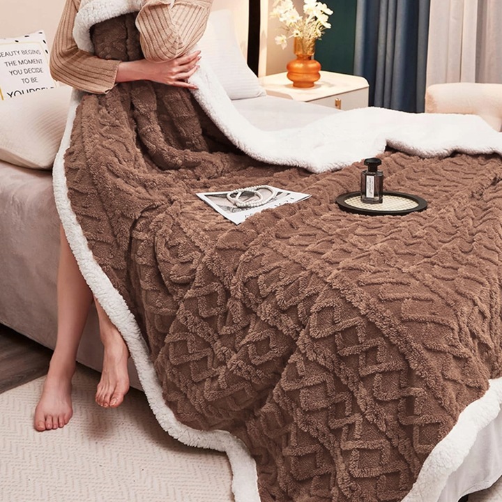 MIĘKKI KOC NARZUTA PLED NA ŁÓŹKO BARANEK SHERPA CIEPŁY 220X230 GRUBY DWUSTR