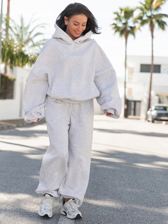 Spodnie dresowe bawełniane damskie baggy szerokie oversize szary melanż