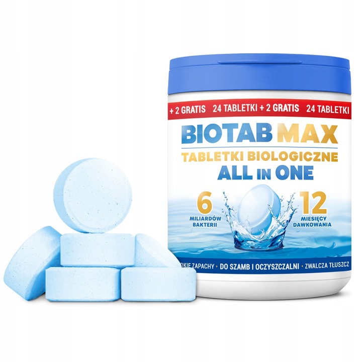 Bakterie do SZAMB BioTab MAX Tabletki biologiczne AiO + Tłuszcze na 2 lata