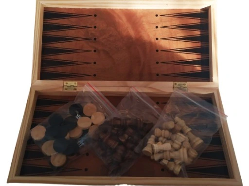 SZACHY DREWNIANE DUŻE WARCABY 34x34cm ZESTAW 3W1