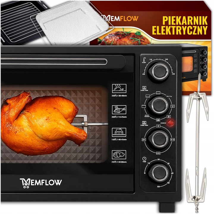 PIEKARNIK ELEKTRYCZNY Z TERMOOBIEGIEM SUSZARKA SPOŻYWCZA GRILL 45L