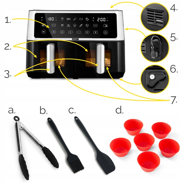 Frytkownica beztłuszczowa Dwukomorowa 10L Air Fryer Yoer 2850W 10