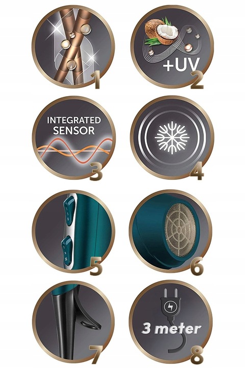 SUSZARKA DO WŁOSÓW REMINGTON Z DYFUZOREM JONIZACJA SENSOR Silnik AC-130km/h