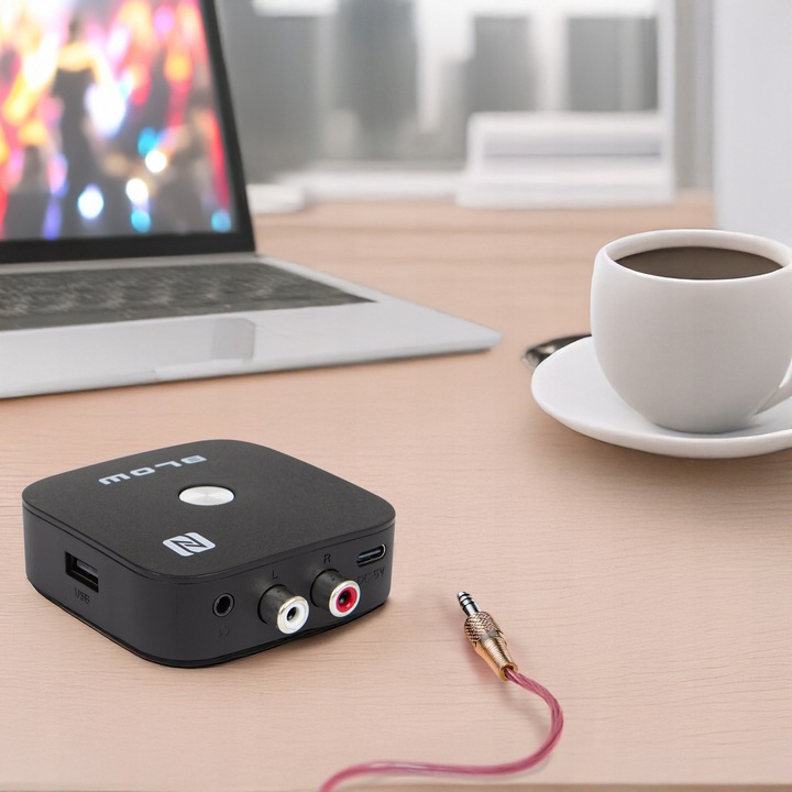 ADAPTER ODBIORNIK DO WIEŻY BLUETOOTH 5.3 NFC AUX RCA USB PILOT ZESTAW