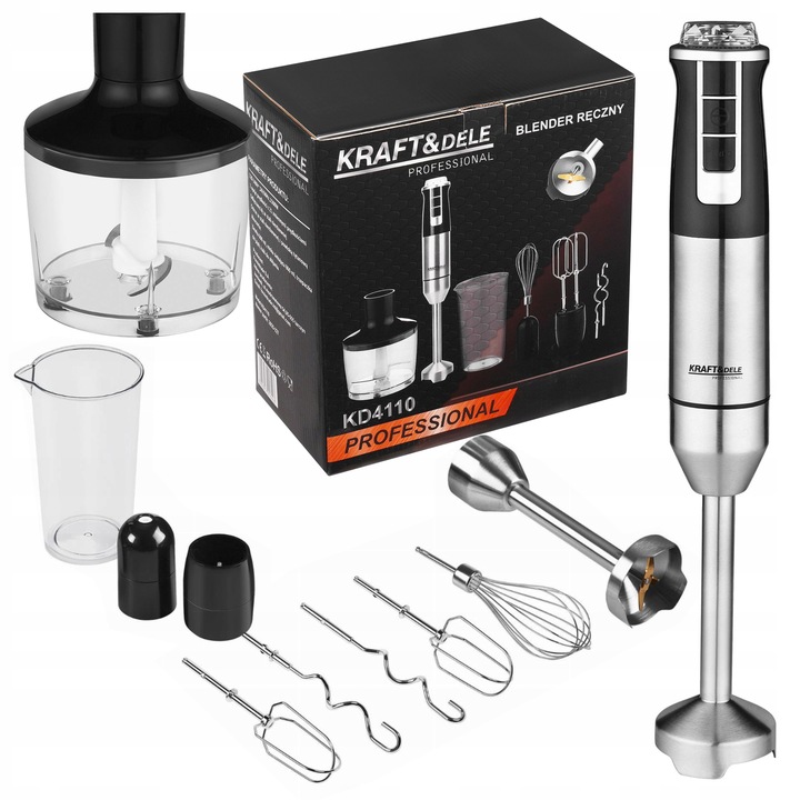 MOCNY BLENDER WIELOFUNKCYJNY MIKSER RĘCZNY 1500W SREBRNY LED AKCESORIA