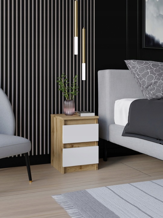 SZAFKA NOCNA WOTAN BIAŁA STOLIK NOCNY DWIE SZUFLADY 30cm SYPIALNIA