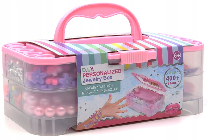 ZESTAW DO TWORZENIA BIŻUTERII BRANSOLETEK KORALIKI KUFEREK Z LUSTERKIEM