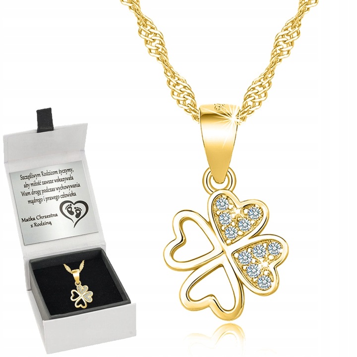 ZŁOTY NASZYJNIK DAMSKI ŁAŃCUSZEK Z ZAWIESZKĄ KONICZYNKA SREBRO GRAWER