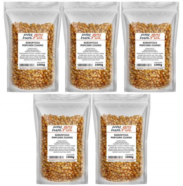 KUKURYDZA POPCORN 5kg Ziarno do prażenia bez soli naturalna jakość Kol-Pol