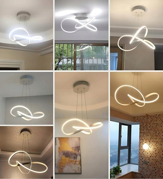 LAMPA LED SUFITOWA WISZĄCA ZŁOTA ŻYRANDOL WSTĘGA Z PILOTEM BARWA