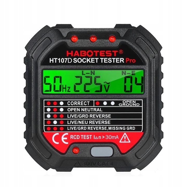 Habotest Ht107d Tester Gniazd Elektrycznych Z Wyświetlaczem LCD Test RCD