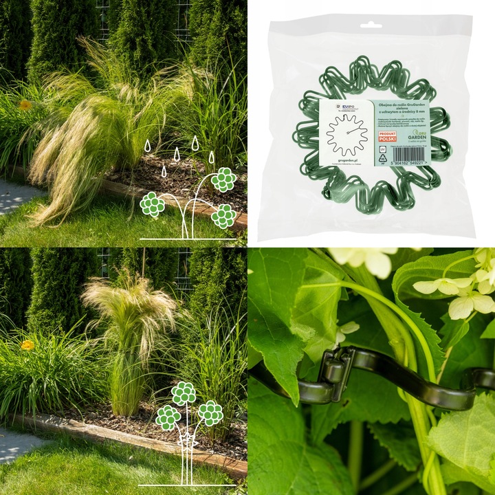 OBEJMA DO ROŚLIN UCHWYT 8 MM PODPORA ZIELONA HORTENSJE PIWONIE