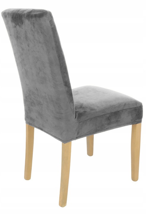 ZESTAW 4 SZT. POKROWIEC NA KRZESŁO SZARY WELUR ELASTYCZNY GRUBY POKROWCE