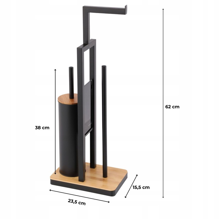 Stojak uchwyt wieszak na papier toaletowy i szczotkę do WC czarny