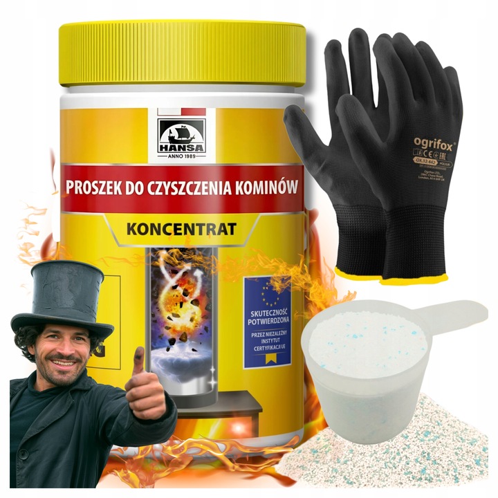 ŚRODEK PROSZEK DO CZYSZCZENIA KOMINA PIECA USUWANIA SADZY ZESTAW HANSA 1kg