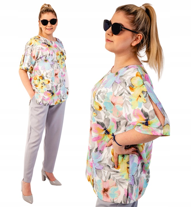 ELEGANCKI SZYKOWNY KOMPLET DAMSKI SPODNIE + BLUZKA KOLORY PLUS SIZE 52