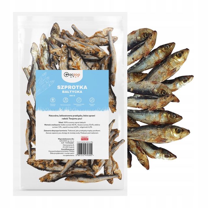 Przysmak dla psa Szprotki Bałtyckie 200g GACZOO 100% naturalny gryzak
