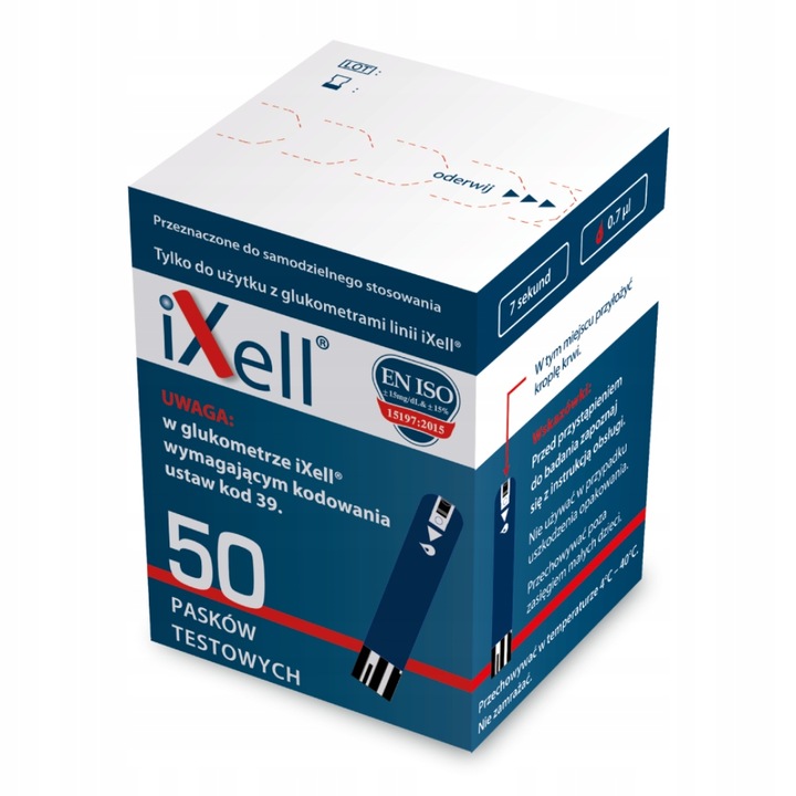Paski testowe do glukometru iXell 50 sztuk - Pomiar cukru glukozy