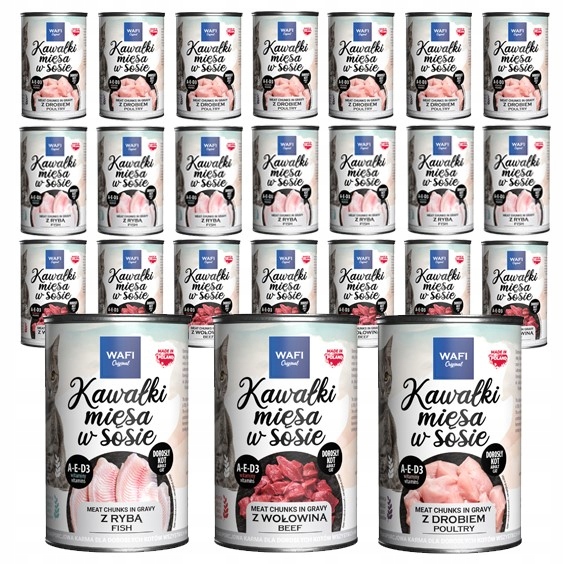 WAFI KARMA MOKRA DLA KOTA KAWAŁKI W SOSIE 24x415G 75% MIĘSA W KAWAŁKU