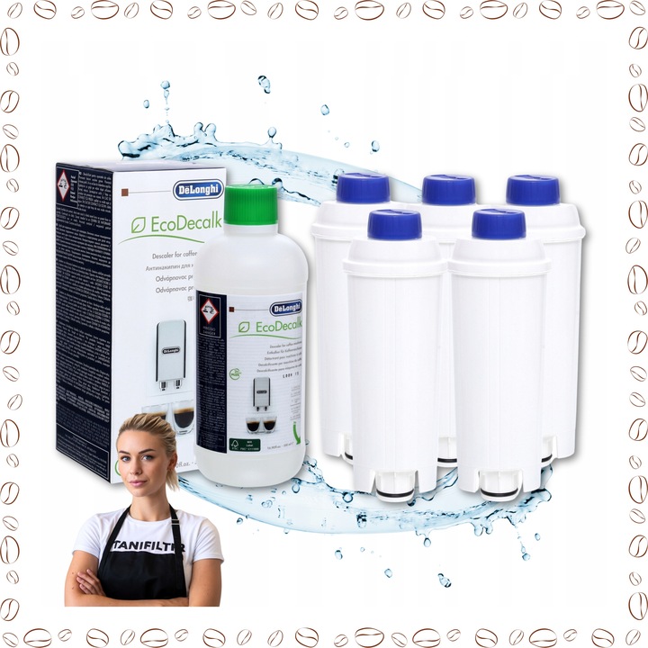 5x FILTR WODY do DELONGHI i ODKAMIENIACZ 500ml zestaw do pielęgnacji