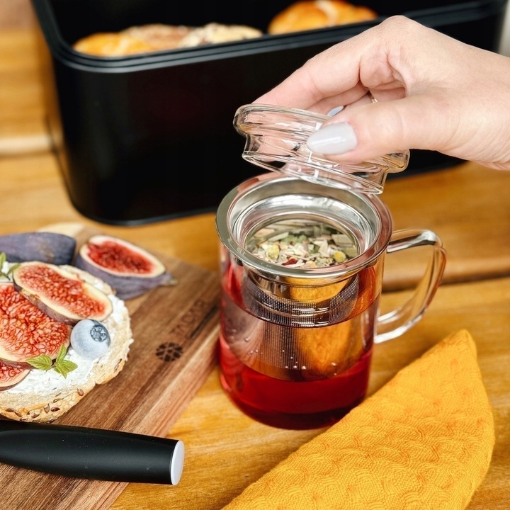 KUBEK z ZAPARZACZEM Nierdzewny z Uchem SZKLANY Konighoffer Cortese 350 ml