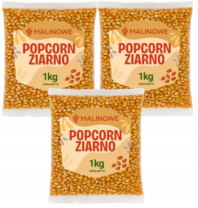 ZESTAW POPCORN ZIARNO 3x1kg KUKURYDZA DO PRAŻENIA DOSKONAŁA JAKOŚĆ PREMIUM