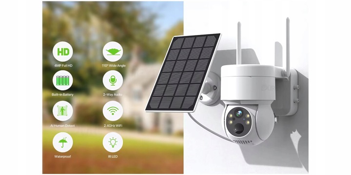 ZEWNĘTRZNA KAMERA SOLARNA OBROTOWA IP WIFI 4MP FULL HD DO MONITORINGU KARTA