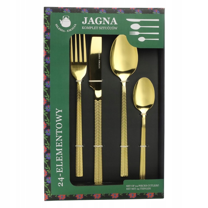 Komplet sztućców sztućce JAGNA 48-elementowy złoty POŁYSK DLA 12 OSÓB ZŁOTE