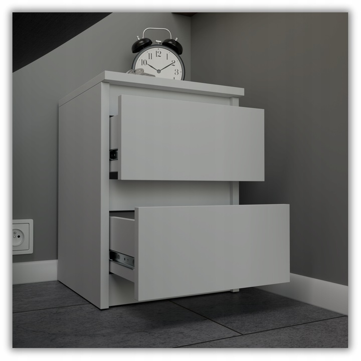 szafka nocna biała loft 30 cm, stolik nocny, nakastlik 2 szuflady
