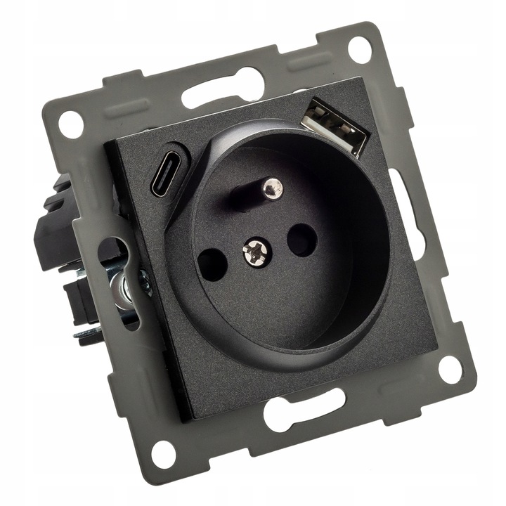 Gniazdko pojedyncze SZKLANE 230V KONTAKT z BOLCEM uziemieniem CZARNE