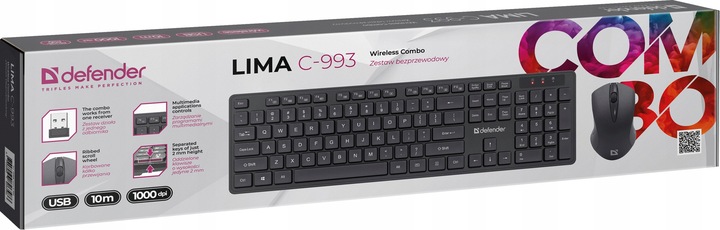 Klawiatura Bezprzewodowa i Mysz Zestaw Defender LIMA C-993 do Komputera