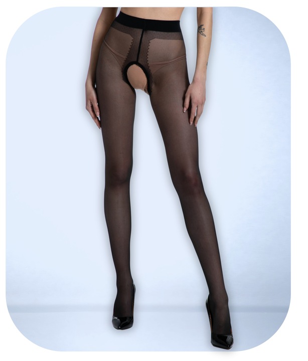 Rajstopy Damskie Gładkie z Dziurką Grubość 20 Den Hip Gloss Czarne 1/2 S/M
