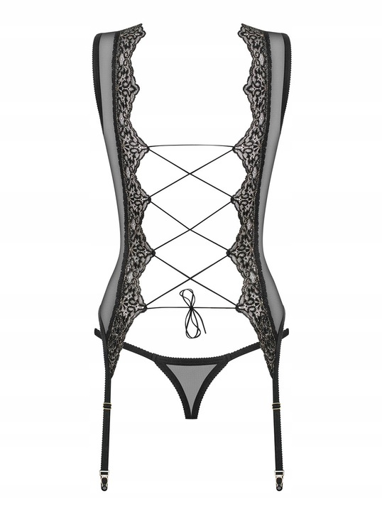 Obsessive Meshlove Gorset i Stringi Czarny S/M