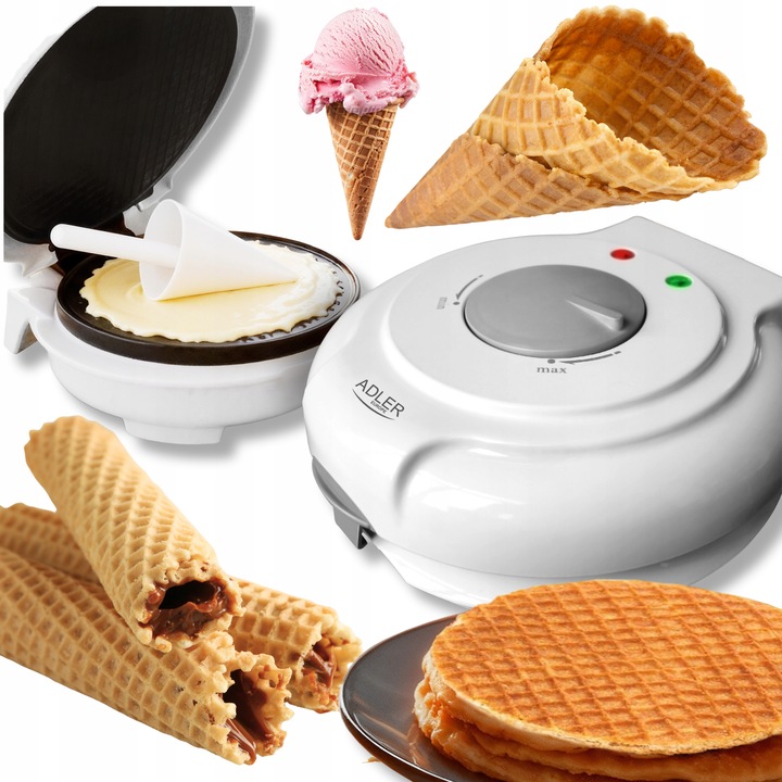 Wypiekacz do wafli rurek rożków miseczek nieprzywierające płyty mocny