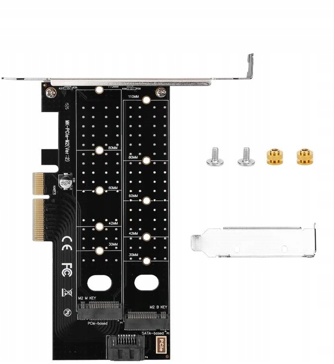 Adapter 2x dysk M.2: SATA + NVMe do PCI-E x4 Dual