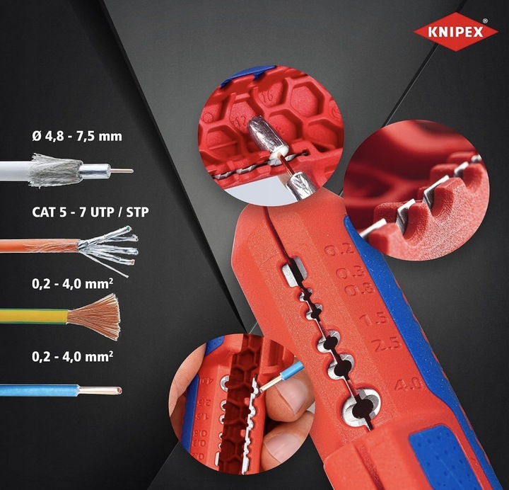 KNIPEX 16 95 01 SB Ściągacz Izolacji ErgoStrip Ø 8-13