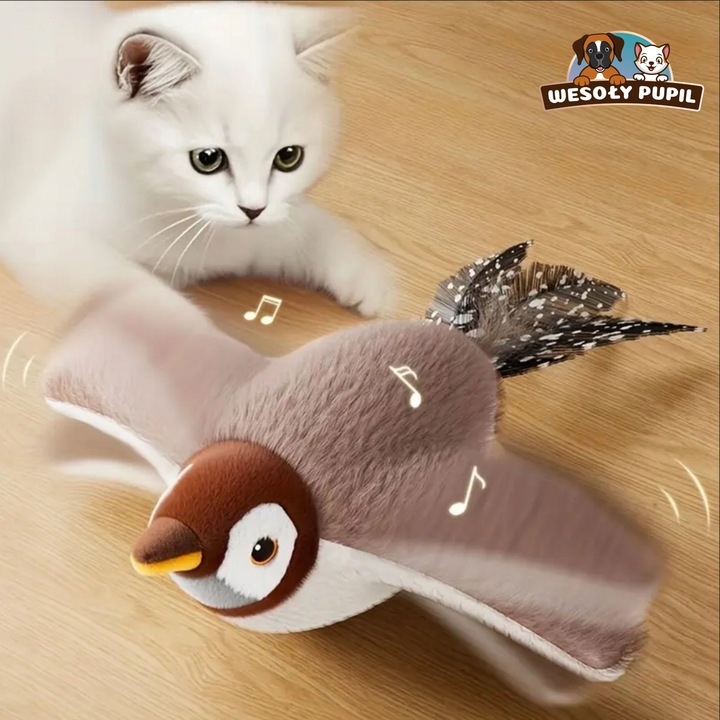 Zabawka dla kota INTERAKTYWNA latający PTAK z dźwiękiem na USB z
