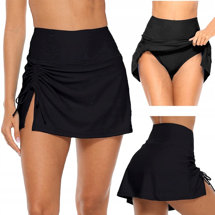 SPÓDNICZKA STRÓJ KĄPIELOWY KOSTIUM WYSOKI STAN MODELUJĄCY DAMSKI CZARNY M 3