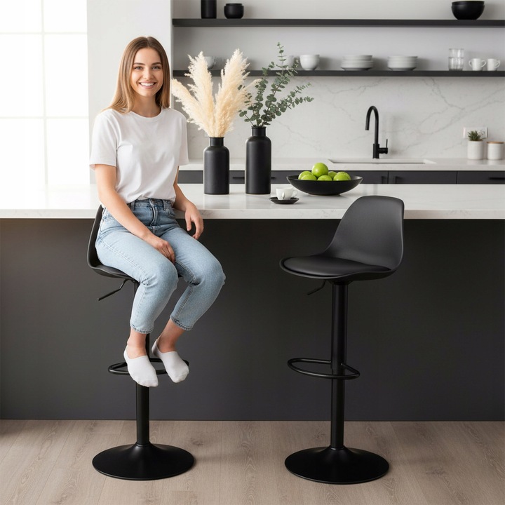 Hoker Barowy Obrotowy Stołek Krzesło Regulowane Tapicerowane Ekoskóra