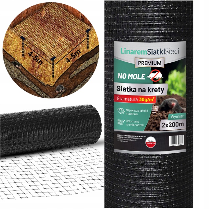 SIATKA NA KRETY 2x200m POLSKA 30g POD TRAWNIK PRZECIW KRETOM NORNICE