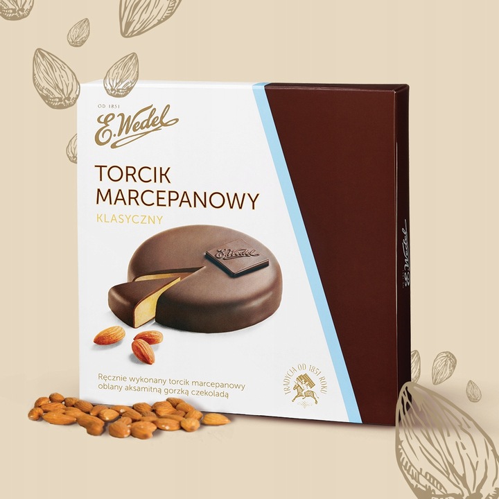 Torcik marcepanowy ręcznie wykonany oblany gorzką czekoladą 120 g E.Wedel
